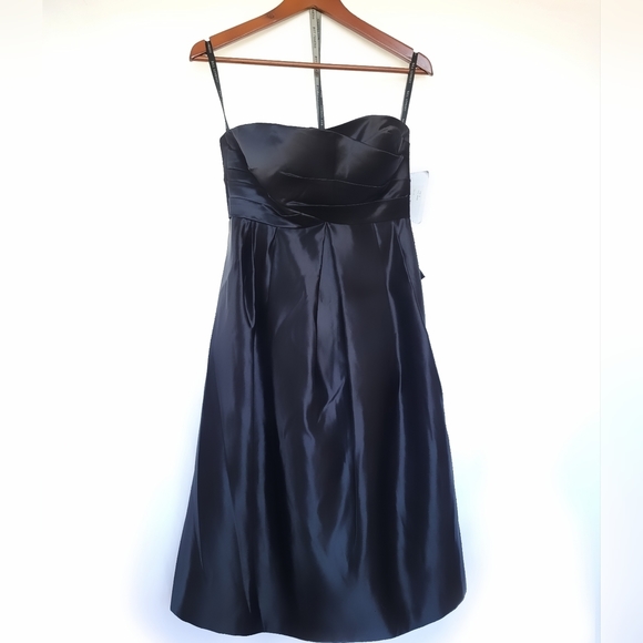 NWT BILL LEVKOFF Satin Strapless Pocketed Empire Waist Evening Dress SZ 6 Black - Picture 4 of 13